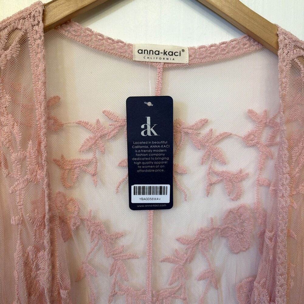 NWT Anna-Kaci Lace Sheer Kimono Cardigan Embroidered Floral Duster Boho Coquette - Picture 7 of 13